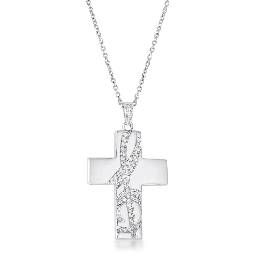 Rhodium Plated Clef Cross Pendant